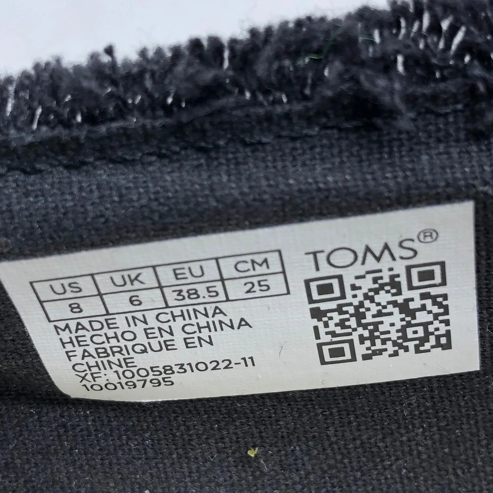 TOMS Valencia Platform Espadrille Womens Size 8 Black Frayed Canvas Shoes